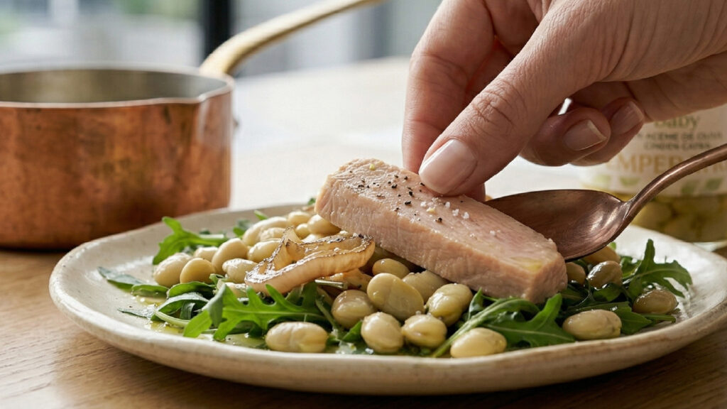 Preparación de la receta saludable de ensalada de habitas baby